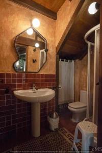 a bathroom with a sink and a toilet and a mirror at Casa rural la parda in Triollo