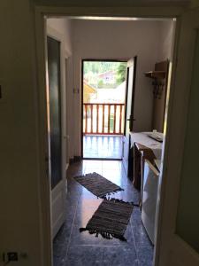- un couloir avec deux tapis au sol dans une maison dans l'établissement Casa postolache, à Soveja