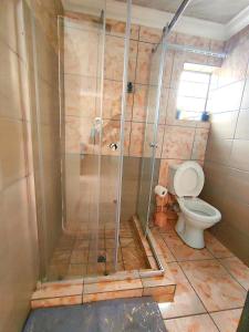a bathroom with a shower and a toilet at Zikora in Pretoria