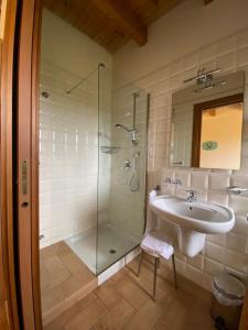 La salle de bains est pourvue d'une douche en verre et d'un lavabo. dans l'établissement La Casetta di Alessia - Agriturismo con camere, 