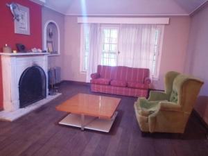 貝拉維斯塔的住宿－Nomads Buenos Aires，客厅配有红色的沙发和桌子