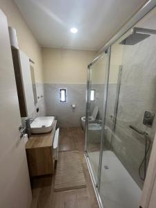 a bathroom with a shower and a sink and a toilet at Cecco Guest house in Pisa