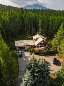 an aerial view of a house in the woods at End of the road B & B in Cranbrook