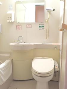 a bathroom with a toilet and a sink and a mirror at R&B Hotel Kobe Motomachi in Kobe