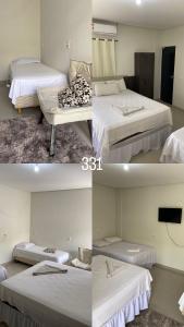 3 Bilder eines Hotelzimmers mit 2 Betten in der Unterkunft HOTEL E RESTAURANTE LIMA in Luis Eduardo Magalhaes