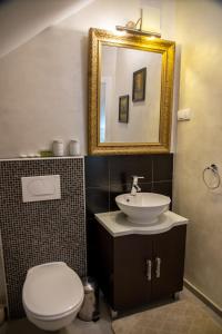 a bathroom with a toilet and a sink and a mirror at Apartman Centar in Sremski Karlovci