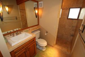 a bathroom with a sink and a toilet and a shower at 3 bedroom and Den, 3 and a half bath, sleeps 12, Lakefront with private dock DLR#004 in Truckee
