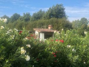 uma pequena casa num jardim com flores em Antico Borgo di Liteggio em Cologno al Serio