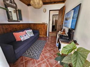 a living room with a couch and a flat screen tv at Casa Fuente Hervera in Vega de San Mateo