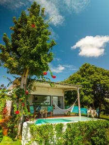 a house with a tree and a hammock in the yard at Pipa Sunset Villa in Pipa