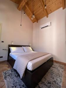 ein Schlafzimmer mit einem großen Bett in einem Zimmer in der Unterkunft S a p p h i r e H o M e - Rivarolo DesignApartment in Rivarolo Canavese