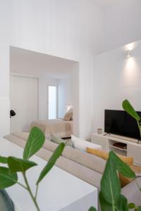 马德里Loft in the city的带沙发和电视的白色客厅