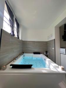 Cette chambre dispose d'une grande baignoire. dans l'établissement Studio Cosy spa, à Montmagny