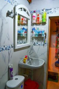 Casa de Campo en San Pedro في سان بيدرو: حمام مع حوض ومرحاض ومرآة