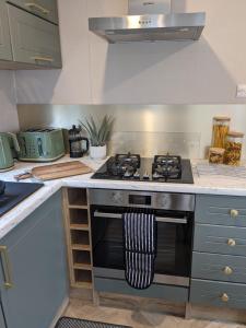 a kitchen with a stove top oven in a kitchen at Waterfoot Lodge in Little Habton