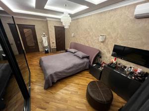a bedroom with a bed and a flat screen tv at Park Azure 463 in Baku
