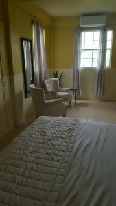 sypialnia z łóżkiem i dwoma krzesłami oraz oknem w obiekcie bLu skAii Apt 5minutes2 Rodney Bay by car w mieście Gros Islet