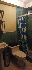a bathroom with a toilet and a sink and a shower at Departamento Emily in Cuenca