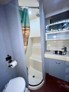uma pequena casa de banho com WC e lavatório em Nice Boat in Key Largo em Key Largo