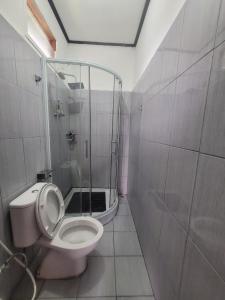 Derawan IslandsにあるFisheries VIPのバスルーム(トイレ、ガラス張りのシャワー付)