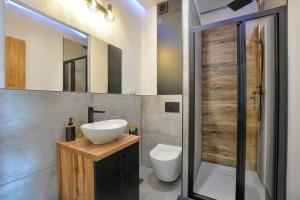 a bathroom with a sink and a toilet at Wilcze Zacisze in Ustrzyki Dolne