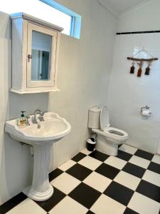 a bathroom with a sink and a toilet at Ronald's Roost farmstay Kangaroo Island in Wisanger