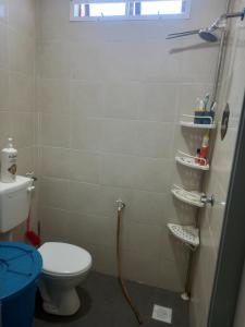 a small bathroom with a toilet and a shower at D'tasek Homestay Gua Musang in Gua Musang