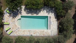 an overhead view of a swimming pool with trees at L'Abricotier in Malaucène