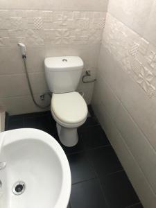 a bathroom with a white toilet and a sink at Randi Apartments B&B in Boralesgamuwa