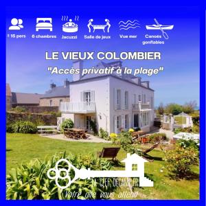 a flyer for a house with a yard with a house at Vieux Colombier 15pers SPA Billard Face Mer in Urville-Nacqueville