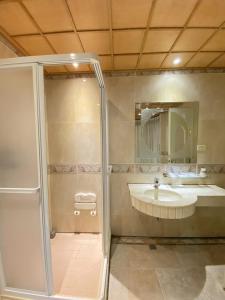 a bathroom with a shower and a sink at I Live Motel in Kaohsiung