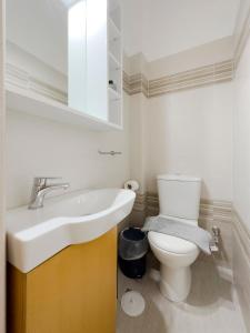a bathroom with a white sink and a toilet at Aristotelous Spacious 109sqm apt in Athens in Athens