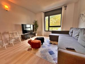 a living room with a couch and a tv at Tucamp 2.6 justo al lado del telecabina in Encamp