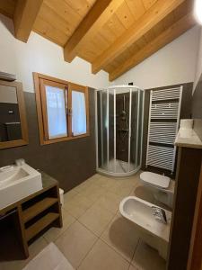 ein Bad mit einer Dusche und einem Waschbecken in der Unterkunft Orobie Holiday Apartments in Albosaggia