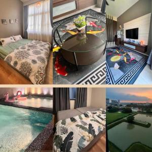 a collage of pictures of a hotel room with a pool at MyNest1103A@SweetHome in Melaka