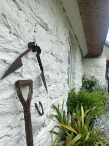 a wall with a statue of a sword on it at Oranuisce Thatch Cottage Ballyvaughan in Ballyvaughan