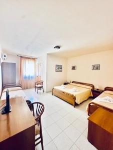 um quarto de hotel com uma cama e uma secretária em Hotel Airone em Alberobello