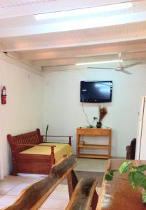 1 dormitorio con 1 cama y TV en la pared en Dona Monica en Ituzaingó
