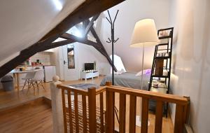 a bedroom with a bed and a ladder in a room at Le Cosy du tambour d'argent in Sens +11 photos