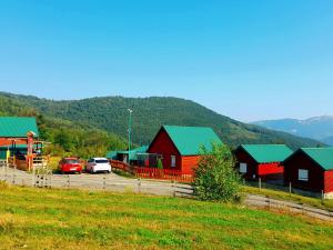 a group of houses with cars parked in a field at ECO ViLLAGE CORIC in Mojkovac