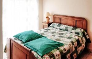 Un dormitorio con una cama con almohadas verdes. en 1 Bedroom Cozy Home In Granzay-gript, en Frontenay-Rohan-Rohan
