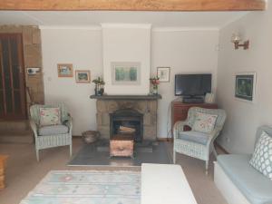ein Wohnzimmer mit 2 Stühlen und einem Kamin in der Unterkunft Glengyle Guest Farm in Barkly East