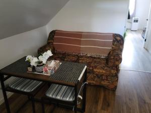 a living room with a couch and a table at Comfy 1 bdrm apartment close to highway in Edmundston
