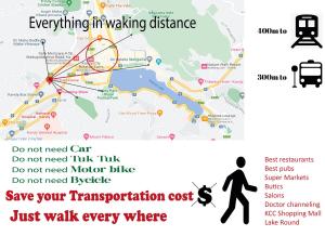 a map of a walking distance with a man walking on it at Orchard Home in Kandy