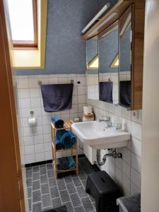 uma casa de banho com um lavatório e um espelho em El Refugio GD em Schwäbisch Gmünd