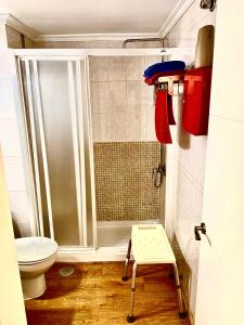 a small bathroom with a shower and a toilet at Ana's Apartment parking gratuito in Málaga