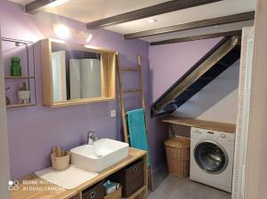 a bathroom with a sink and a washing machine at Loft vue Palais des Papes in Avignon
