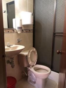 uma casa de banho com um WC e um lavatório em HOTEL TORRELUZ PLAZA em Popayán