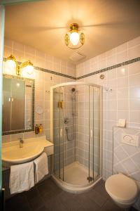 bagno con doccia, lavandino e servizi igienici di Boutique Hotel Nossek a Vienna