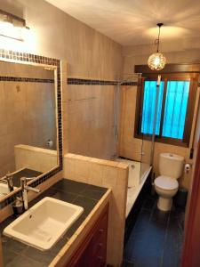 a bathroom with a sink and a toilet and a mirror at Apartamento Con Encanto San Basilio in Córdoba